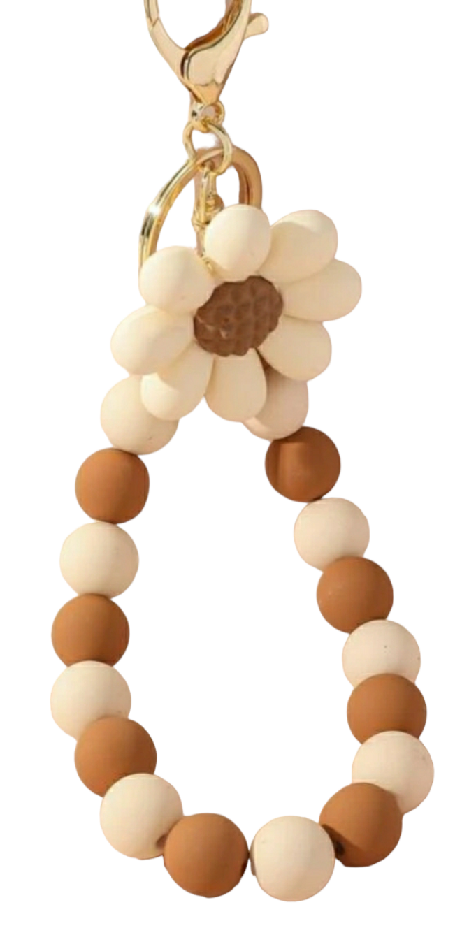 Bead and Flower Charm Keychain