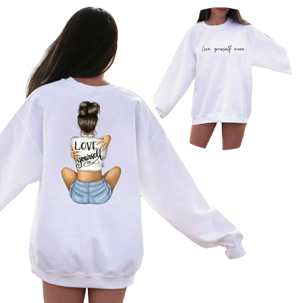 Love Yourself - front/back White Crewneck Sweatshirt