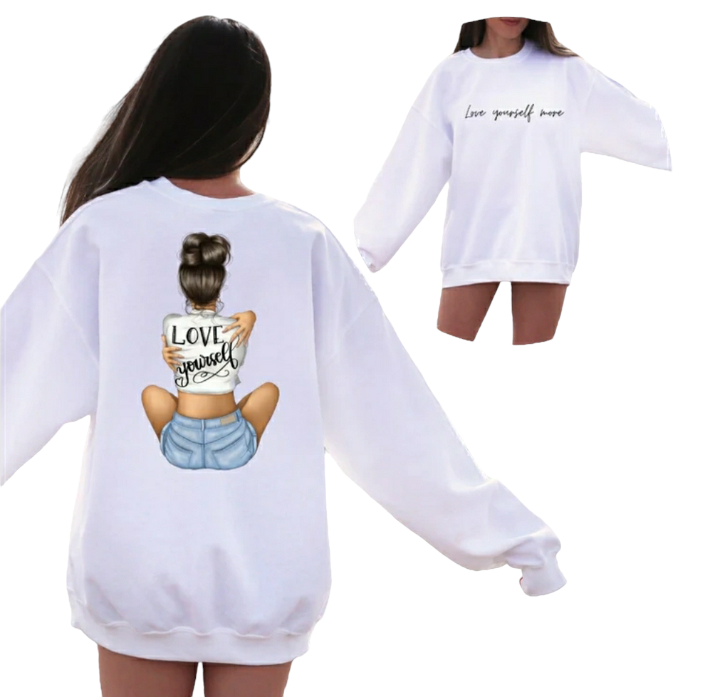 Love Yourself - front/back White Crewneck Sweatshirt