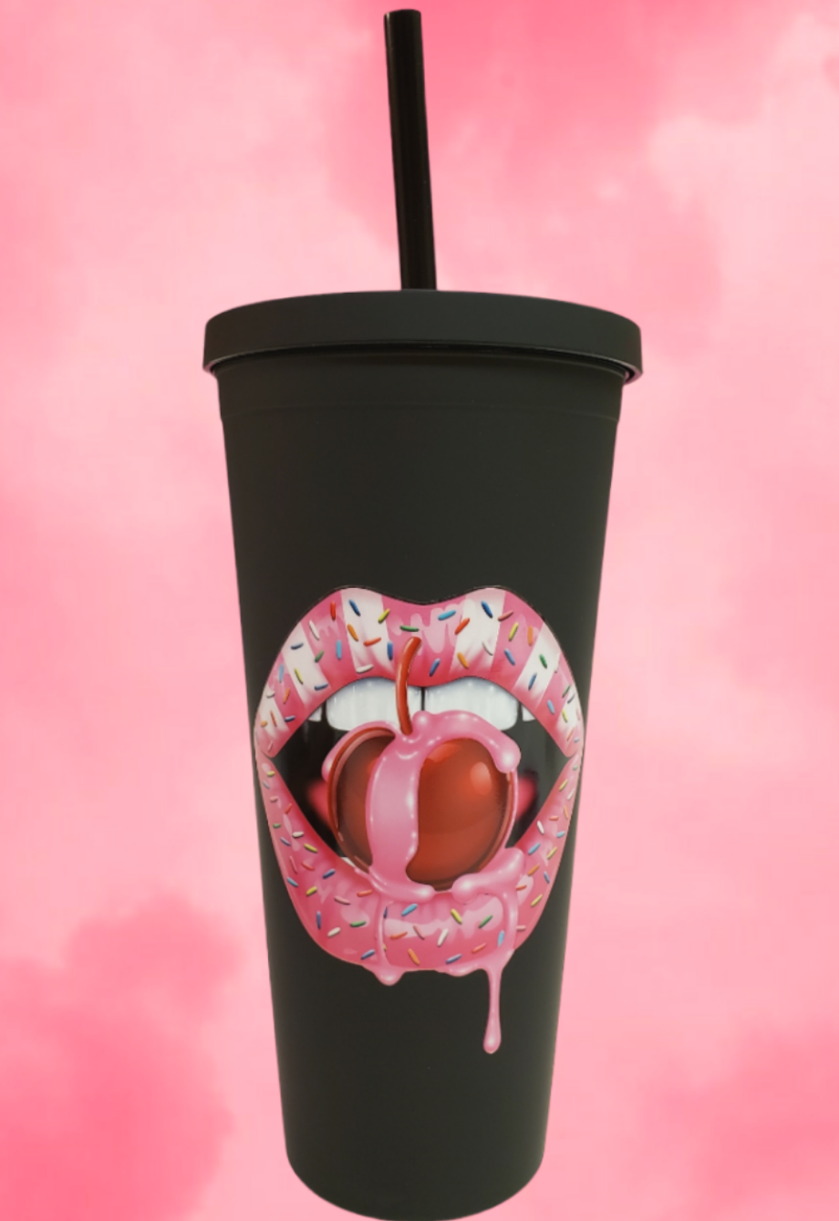 Cherry Lips Matte Black Tumbler - 22oz.