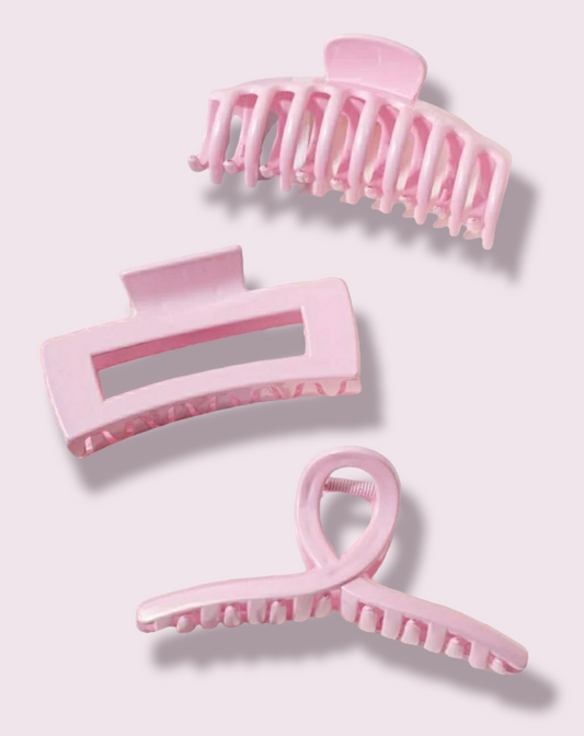 Baby Pink Hair Claw Clips - 3pc Set