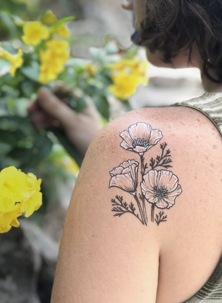 Golden Poppy Flower Temporary Tattoo