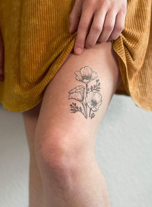 Golden Poppy Flower Temporary Tattoo
