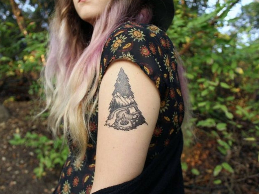 Mountain Camping Temporary Tattoo