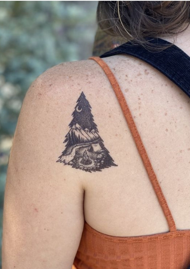 Mountain Camping Temporary Tattoo
