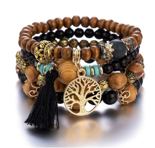 Boho Multilayer Wood Beaded Bracelet
