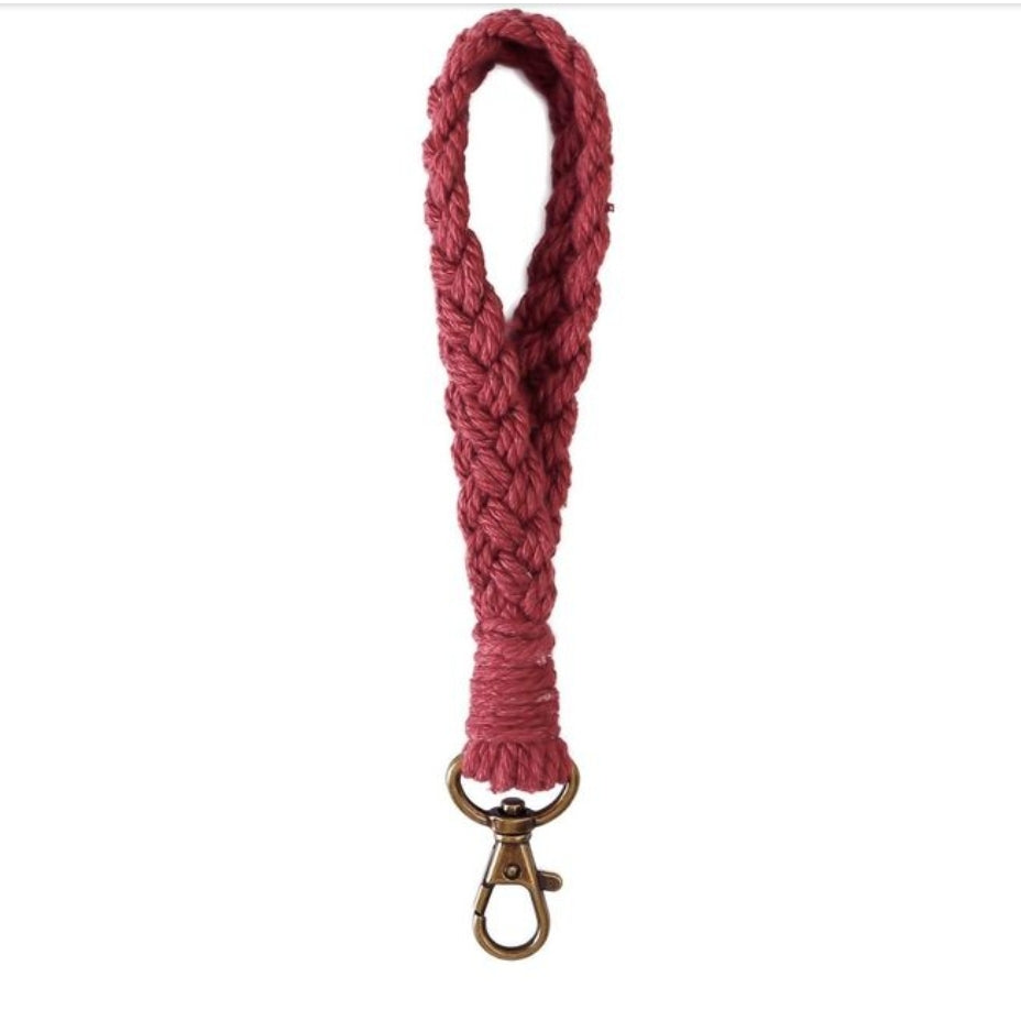 Hand woven cotton rope wristband key chain