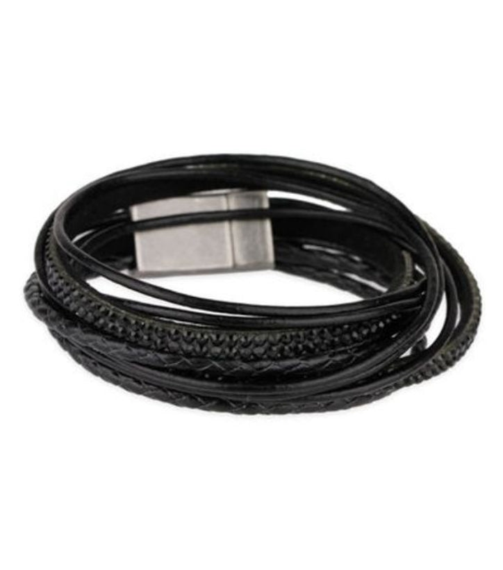 Urban Wrap Crystal Stackable PU Leather Bracelet