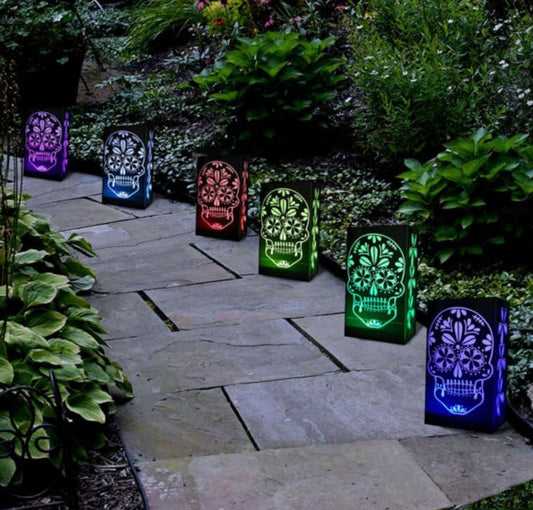 Battery Operated LED Luminaria Kit, Color Changing Sugar Skull - Set of 6