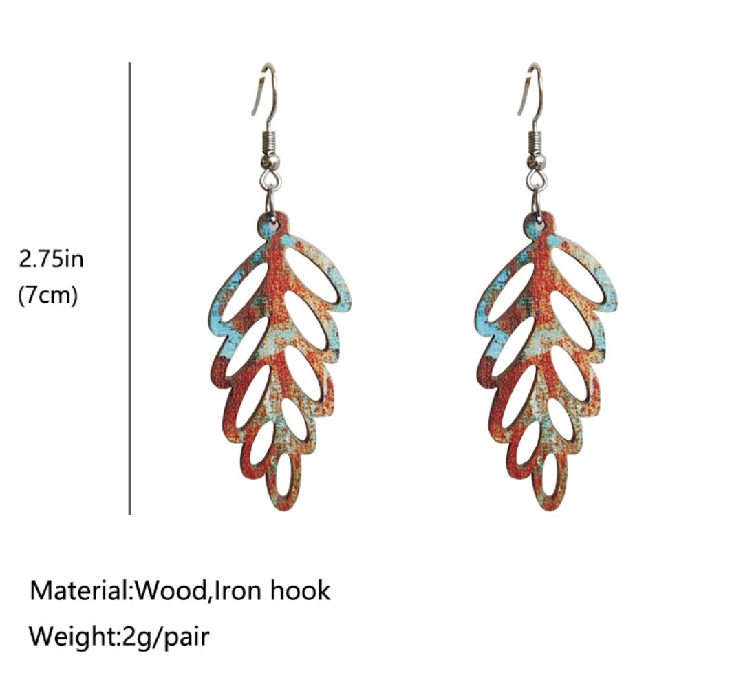 Cutout Leaf Boho Wood Earrings