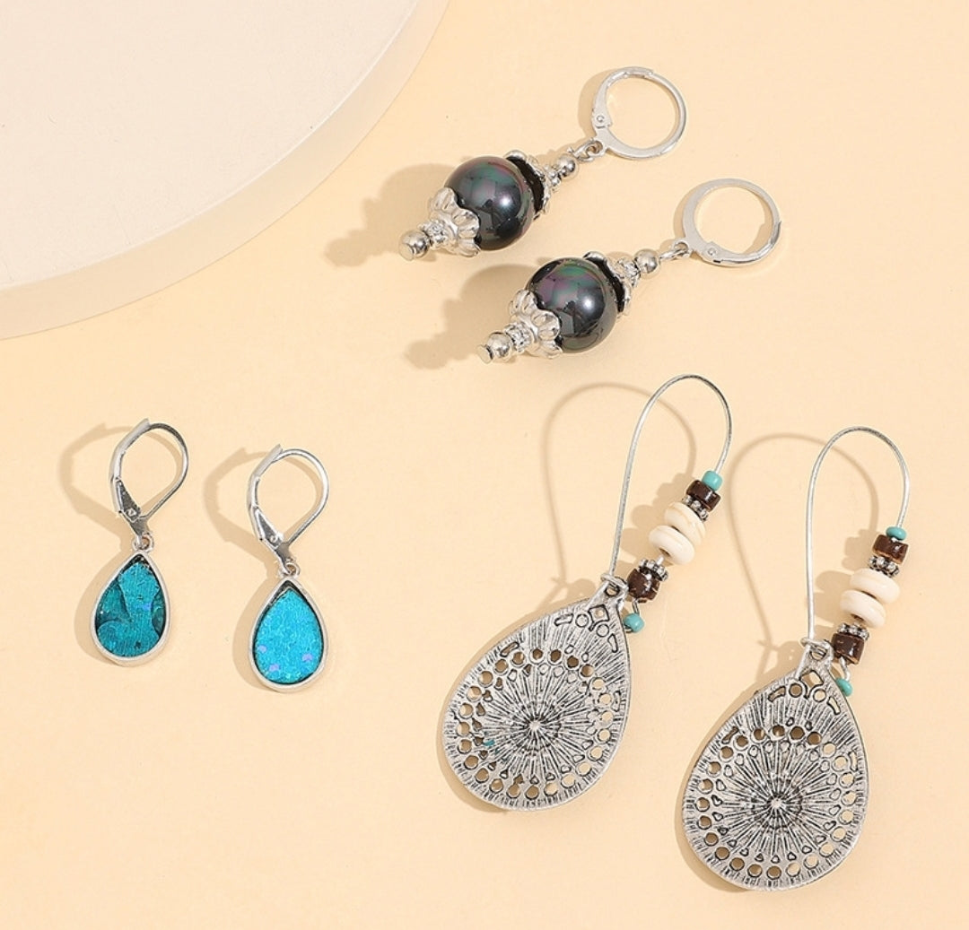 Boho Ethnic Waterdrop Earrings 3pc Set