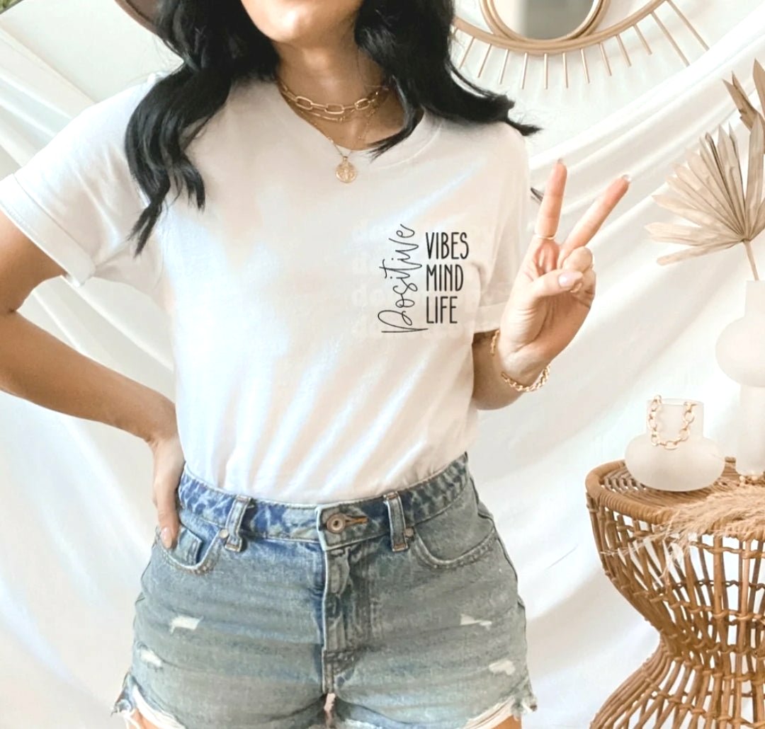 Positive Vibes, Mind, Life White Unisex Tshirt