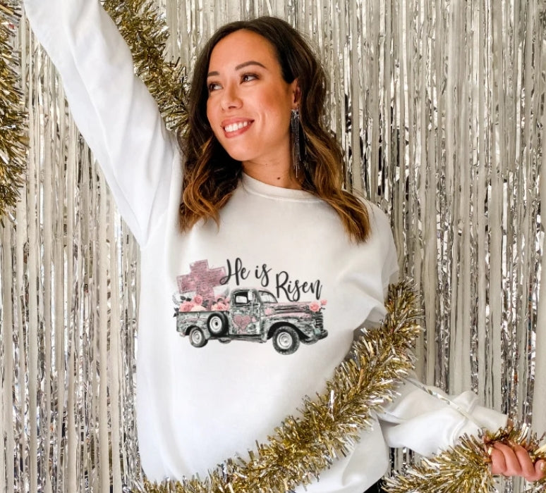 He Is Risen White Crewneck