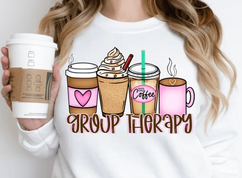 Group Therapy Coffee Style Sand or White Crewneck
