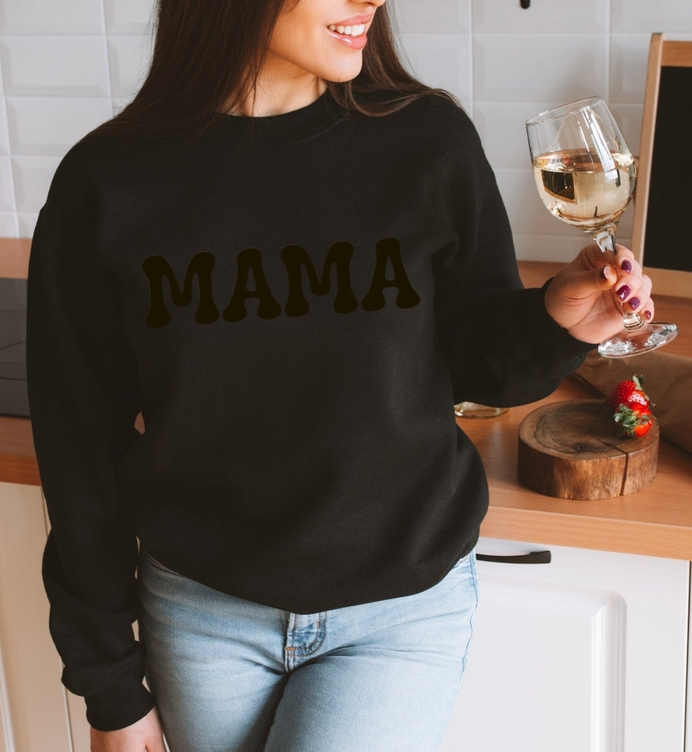 MAMA Black on Black Puffy Print Crewneck