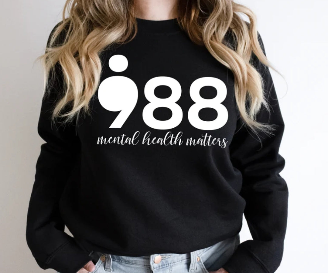 988 Mental Health Matters Puff Print Black Unisex Crewneck or Tshirt