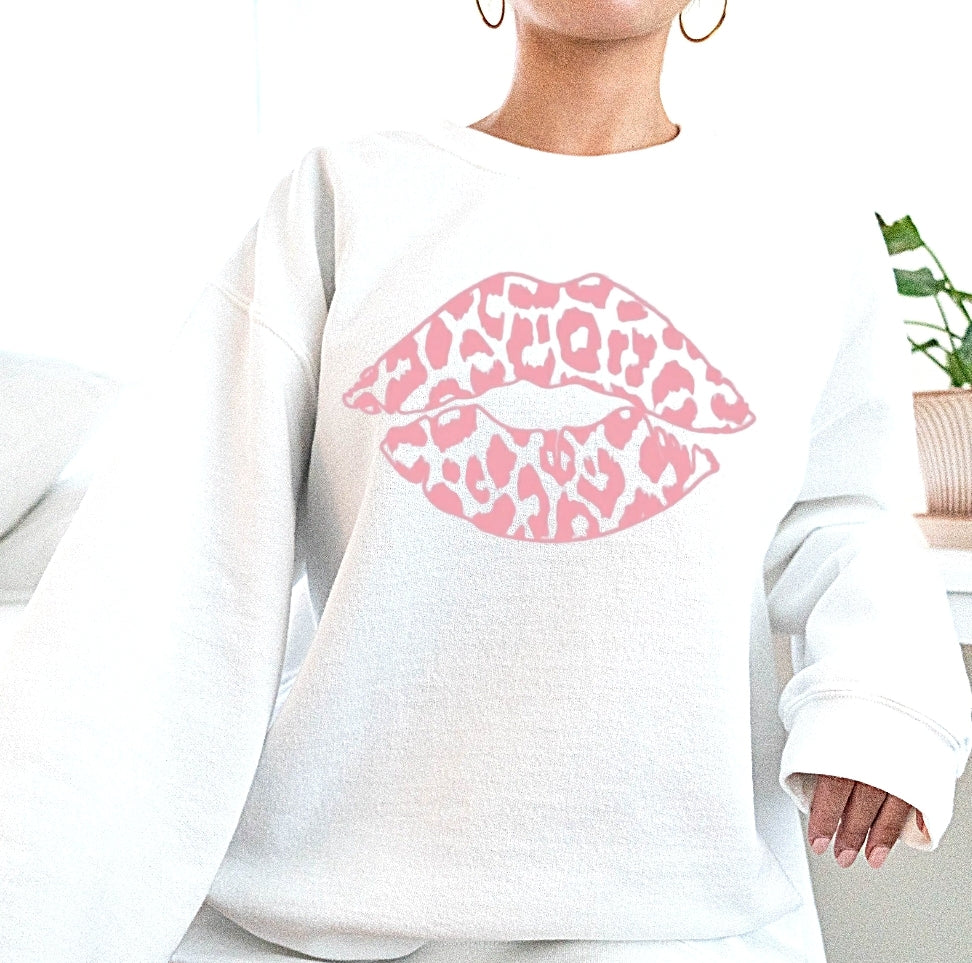 Light Pink Leopard Lip Crewneck Sweatshirt or Tshirt
