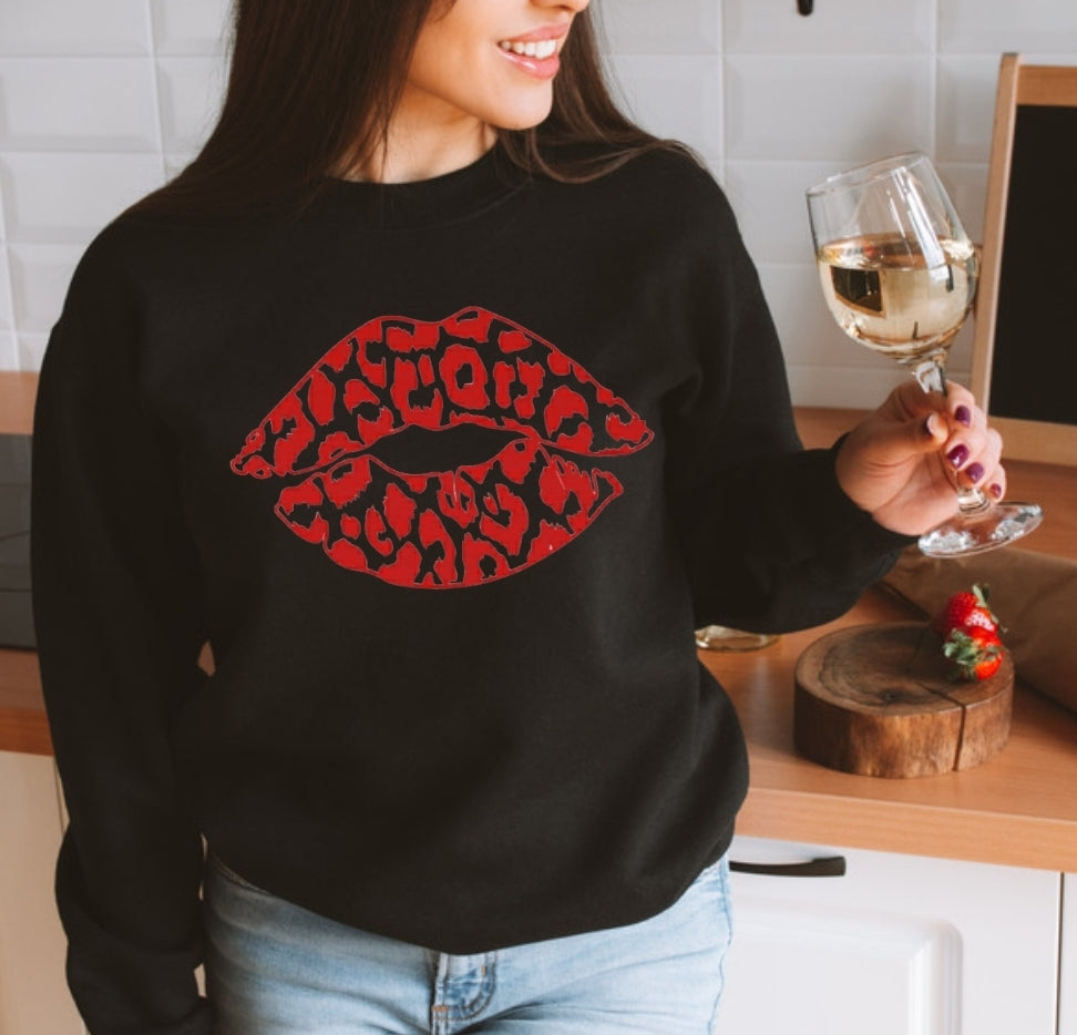 Red Leopard Lip Crewneck Sweatshirt or Tshirt