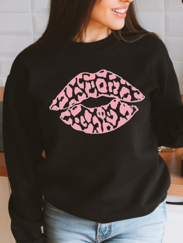 Light Pink Leopard Lip Crewneck Sweatshirt or Tshirt