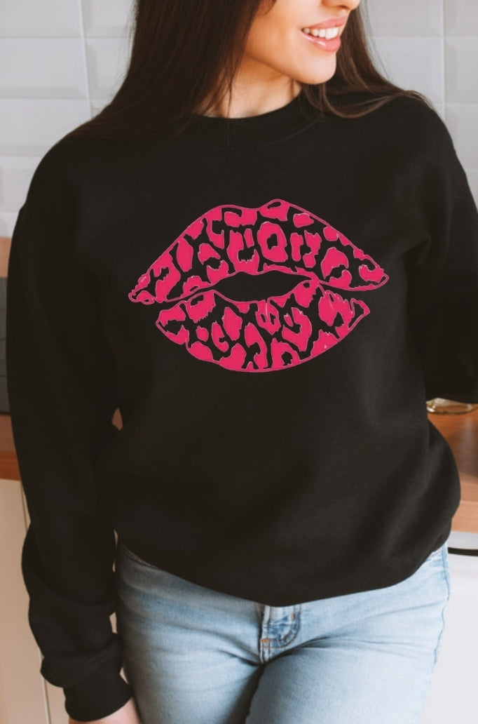 Hot Pink Leopard Lip Crewneck Sweatshirt or Tshirt