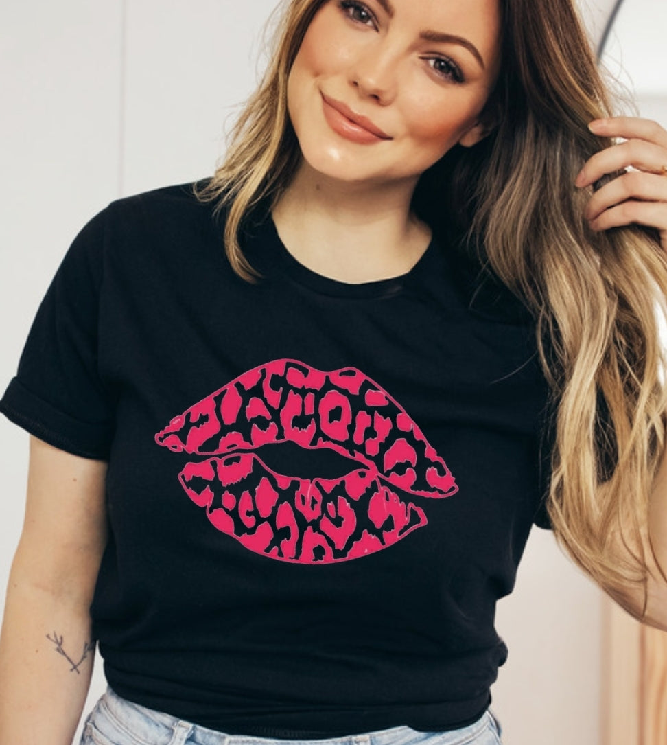 Hot Pink Leopard Lip Crewneck Sweatshirt or Tshirt