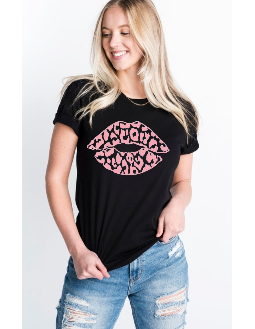 Light Pink Leopard Lip Crewneck Sweatshirt or Tshirt