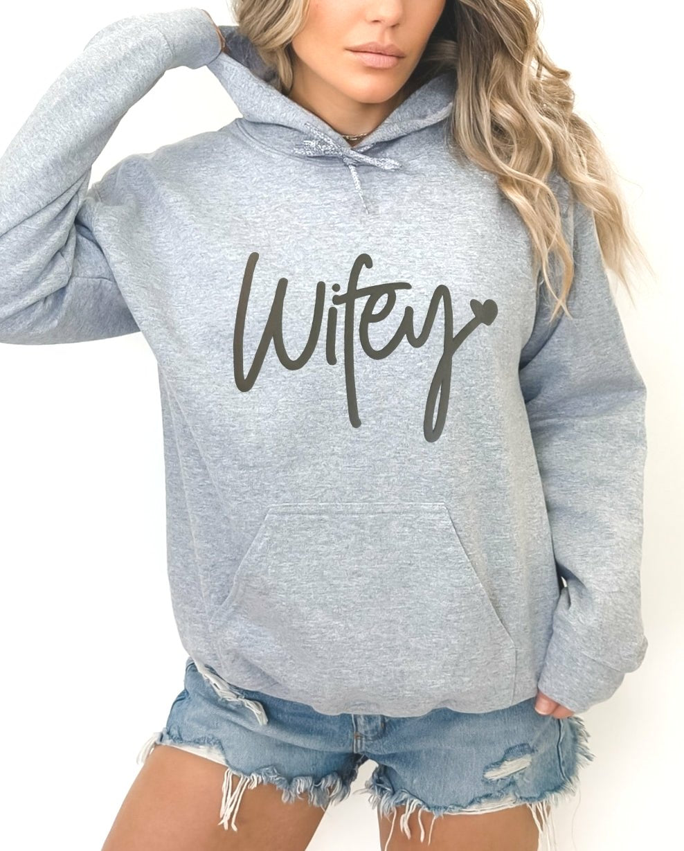 Wifey Puff Print Gray Hoodie