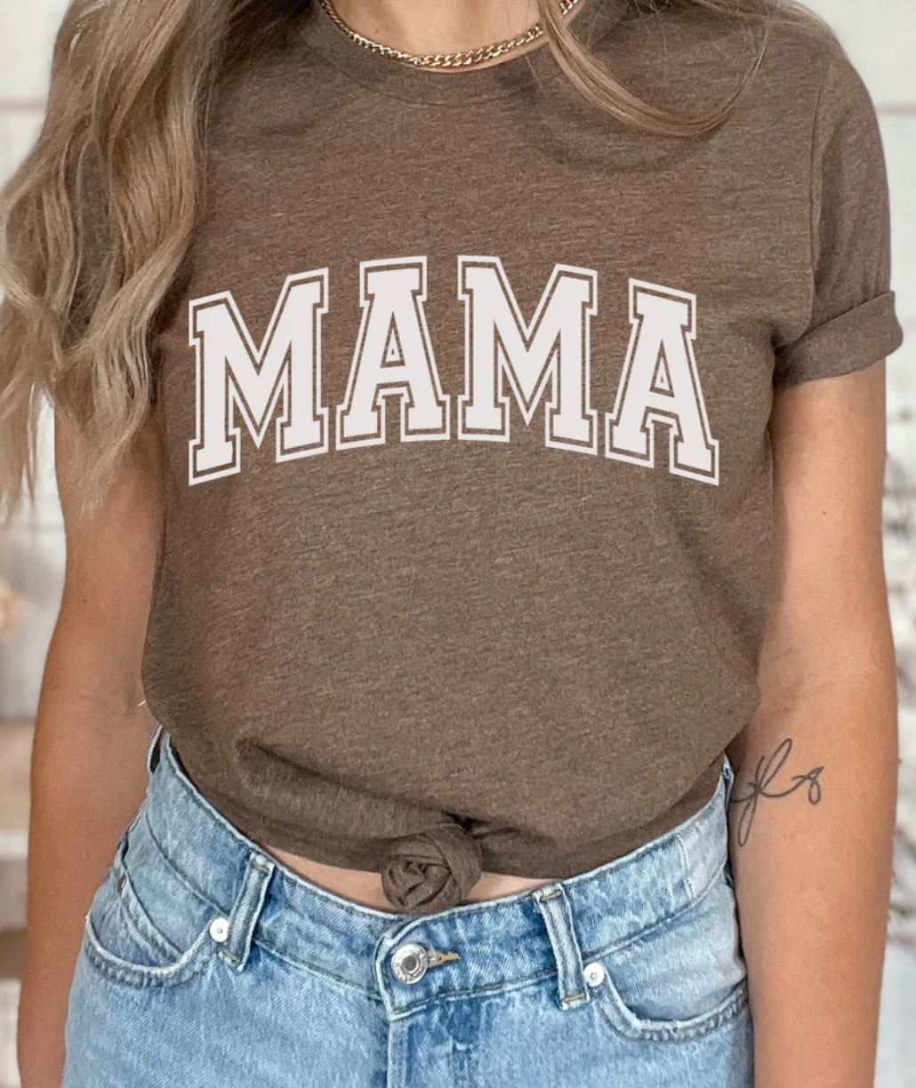 White MAMA Heather Brown Tshirt