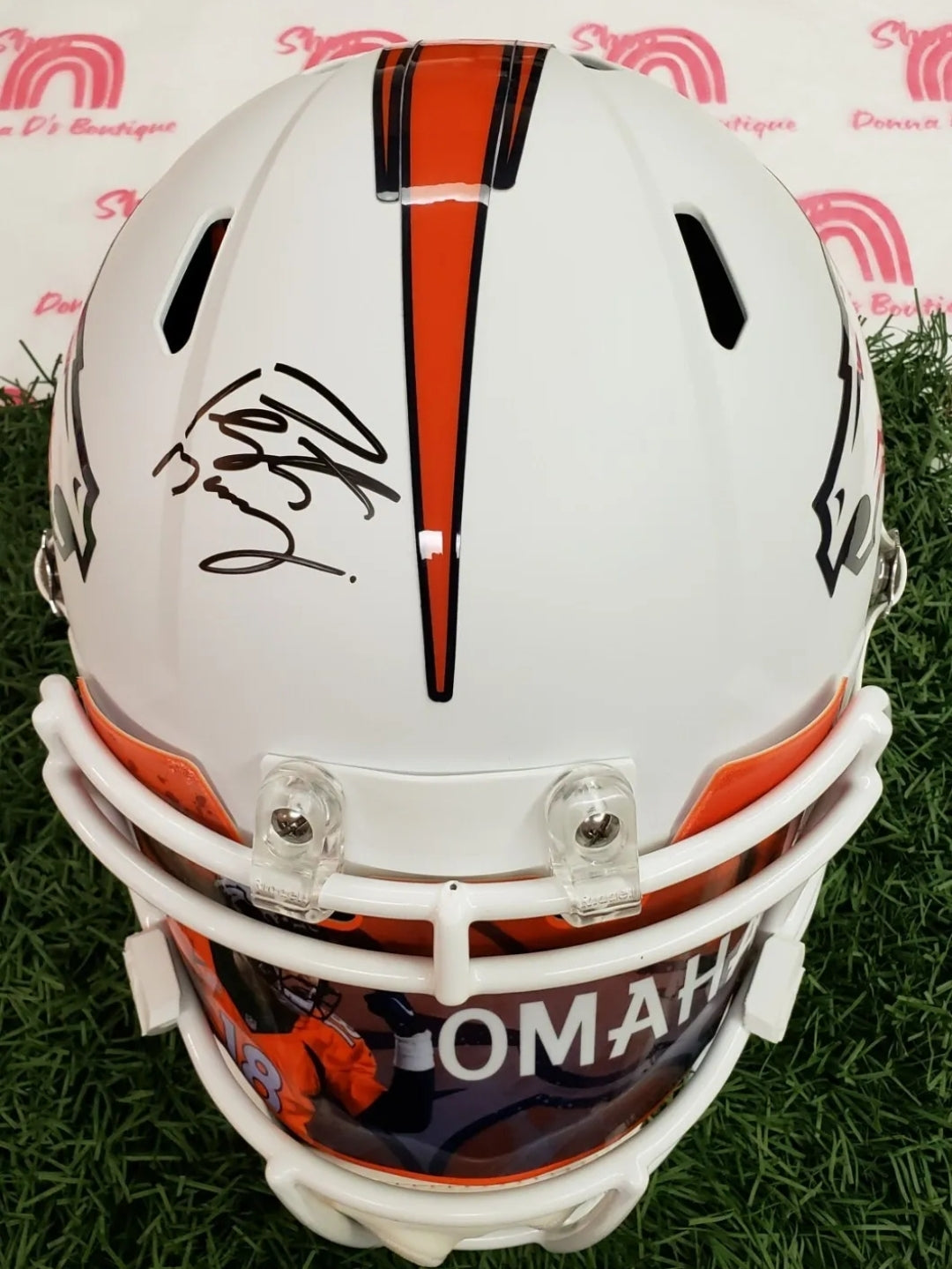 Peyton Manning Signed Denver Broncos Speed Lunar With Omaha Visor.