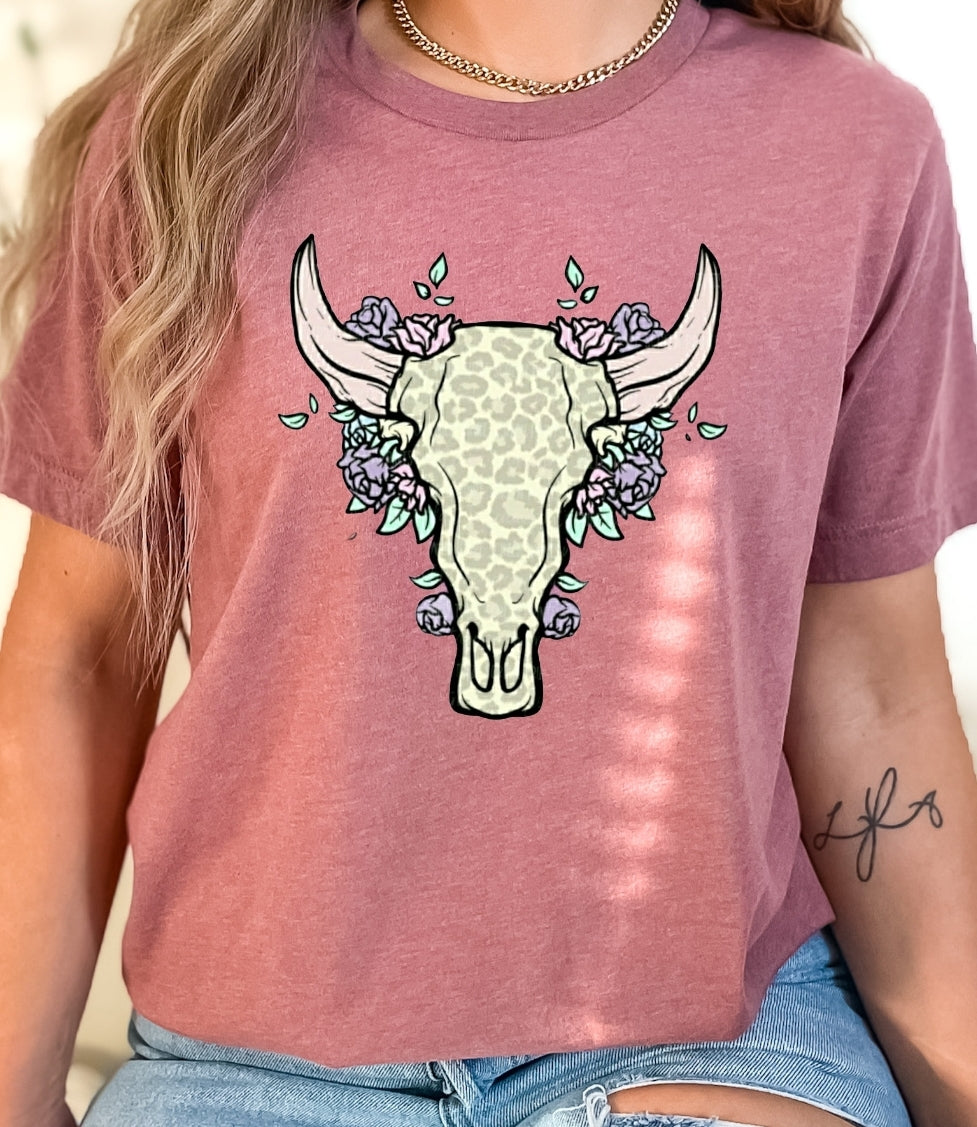 Floral Bull Skull Muave Unisex Tshirt