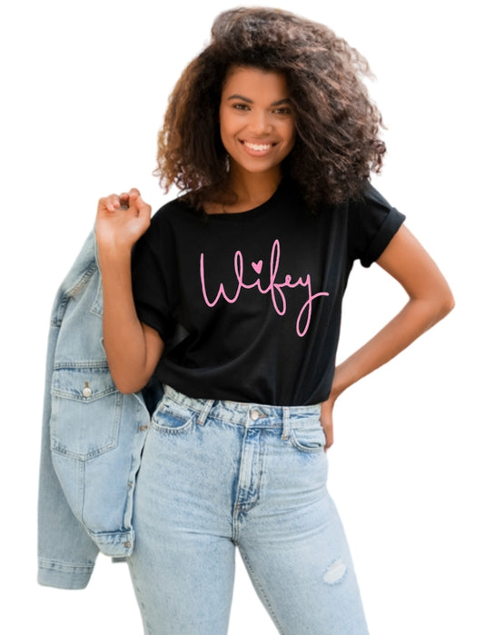 Wifey Puff Print Black Tshirt