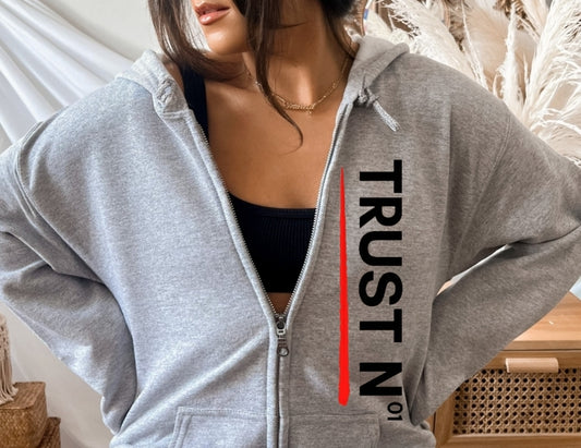 TRUST N01 Gray Zip Up Unisex Hoodie