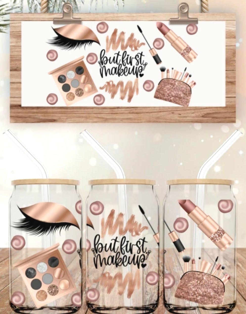 But First Makeup - 16oz Glass Cup