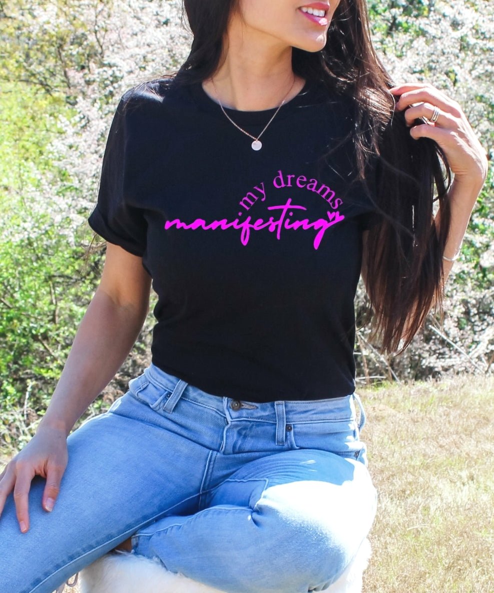 Manifesting My Dreams (Puff Print) - Black Unisex Tshirt