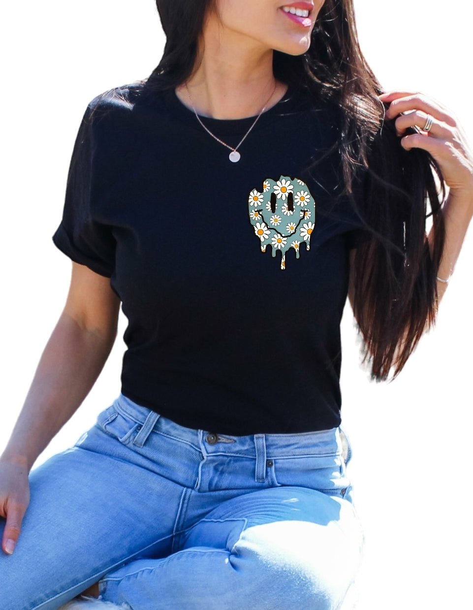 Droopy Daisy Smiley Black Tshirt