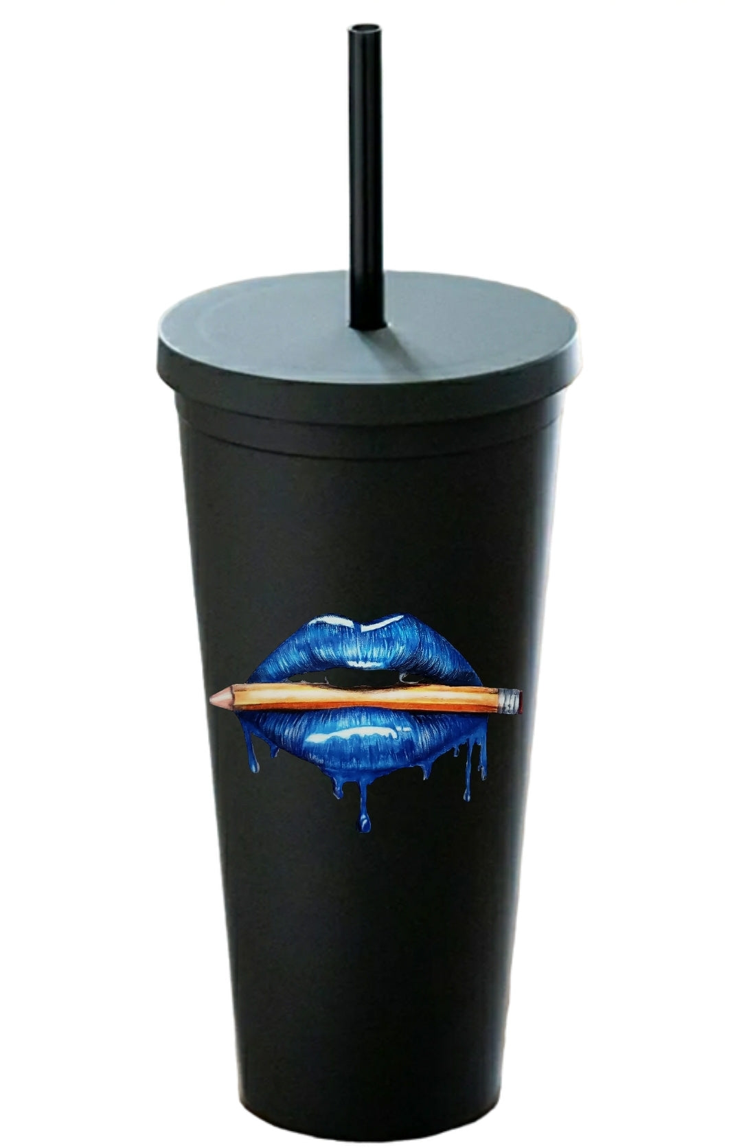 Blue Lips Matte Black Tumbler - 22oz.