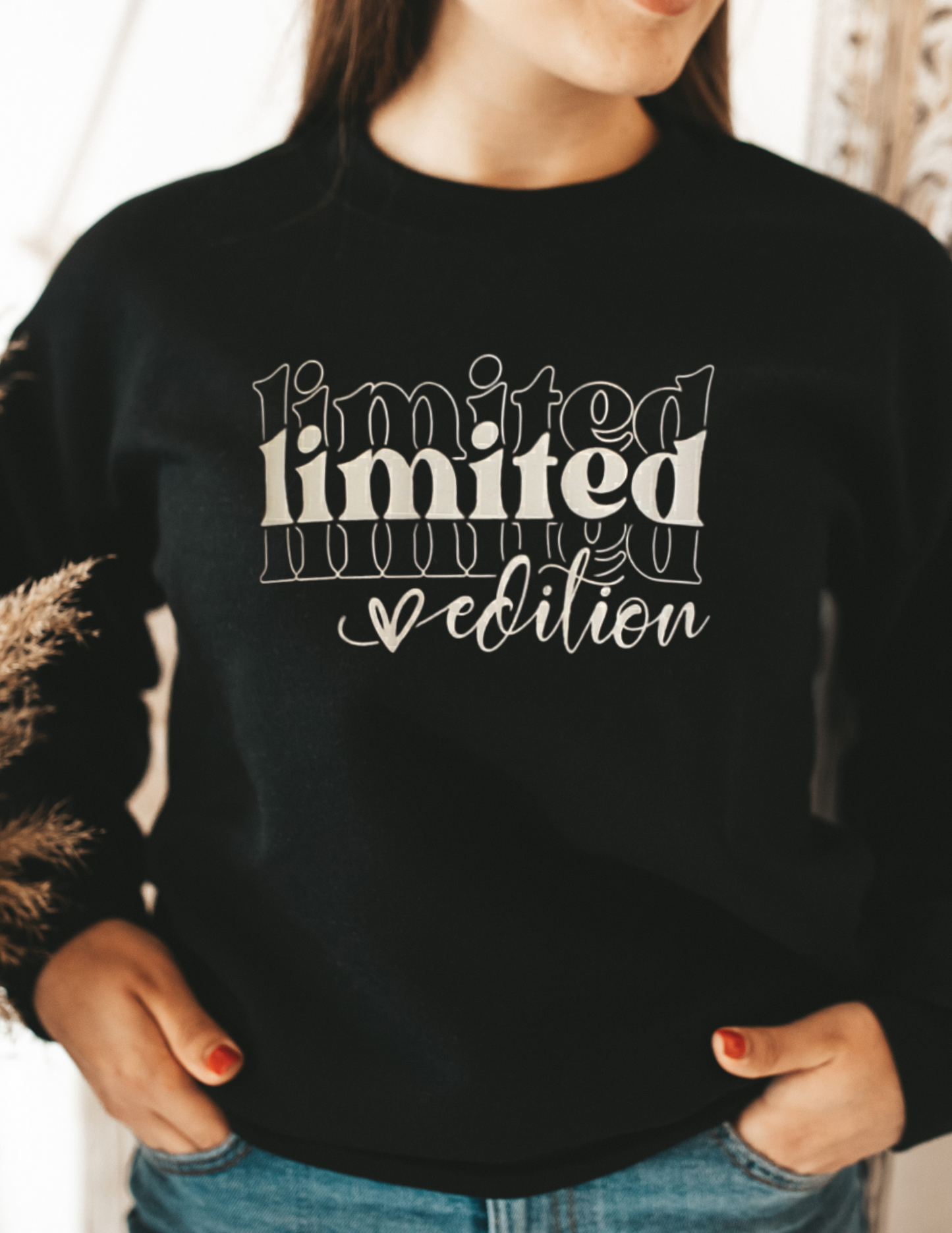 Limited Edition Gray Puff Print Unisex Black Crewneck