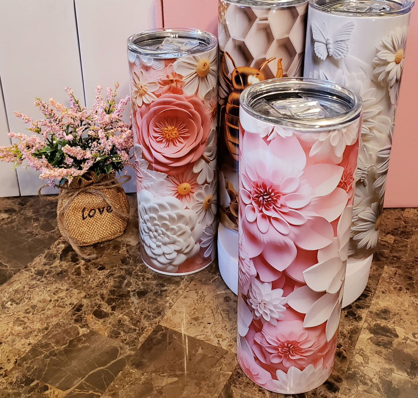 Pink Flower Power - 20oz Tumbler