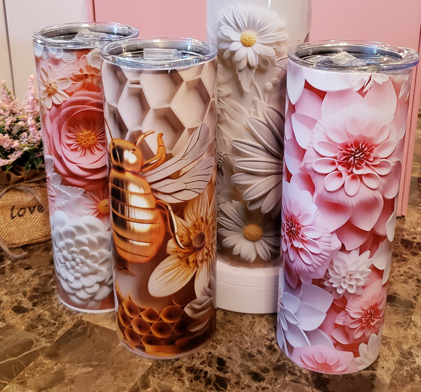 Pink Flower Power - 20oz Tumbler