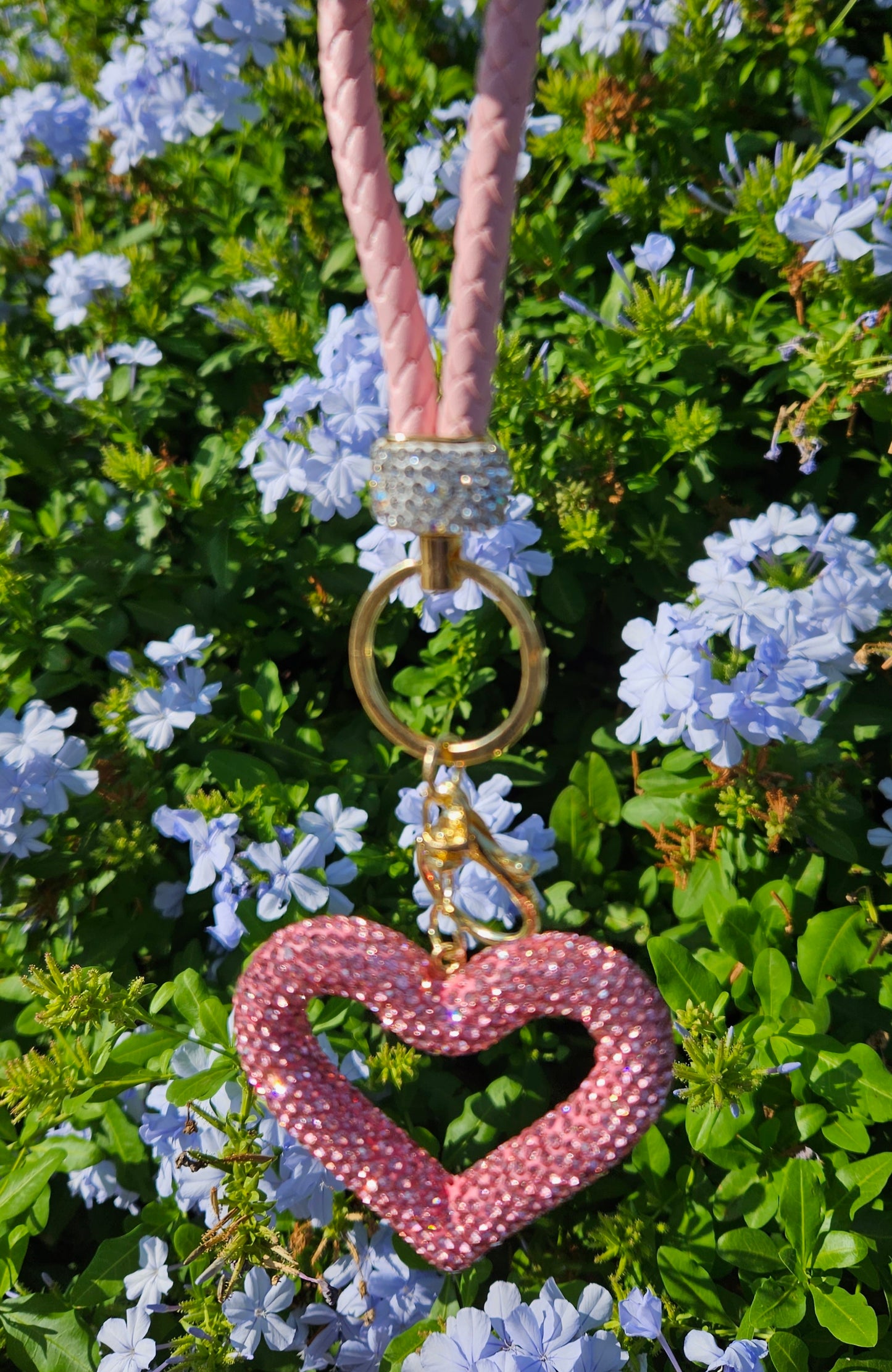 Diamond Hollow Pink Heart Keychain