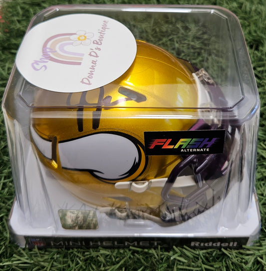 Vikings Justin Jefferson Signed Flash Speed Mini Helmet With Visor COA Witnessed