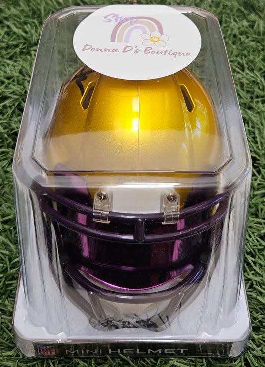 Vikings Justin Jefferson Signed Flash Speed Mini Helmet With Visor COA Witnessed