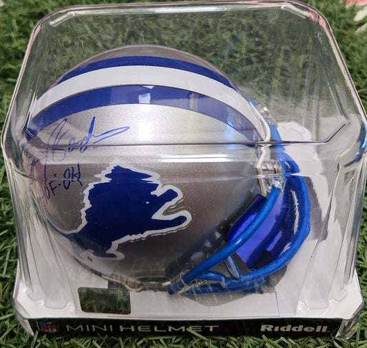 BARRY SANDERS ( Visor) Signed Detroit Lions  Mini Helmet w/HOF 04 - SCHWARTZ