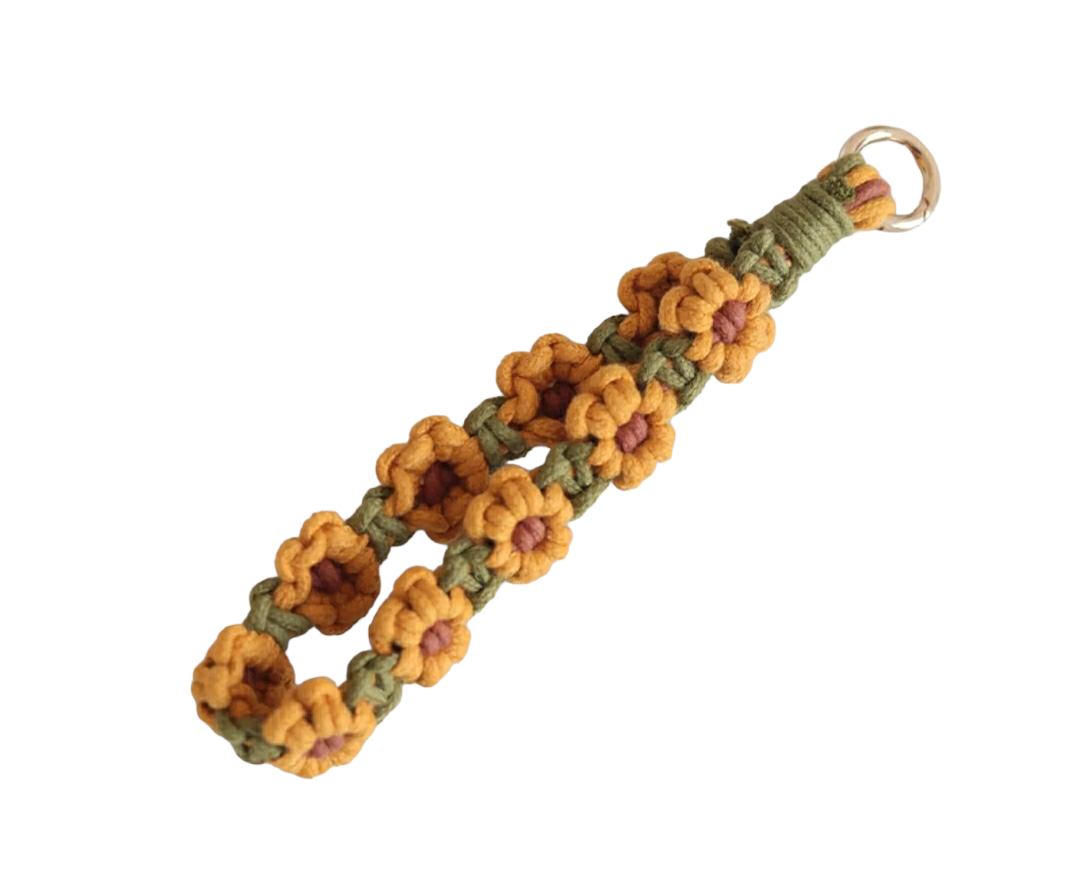 Flower Cotton String Knitting Bag Pendant Keychain