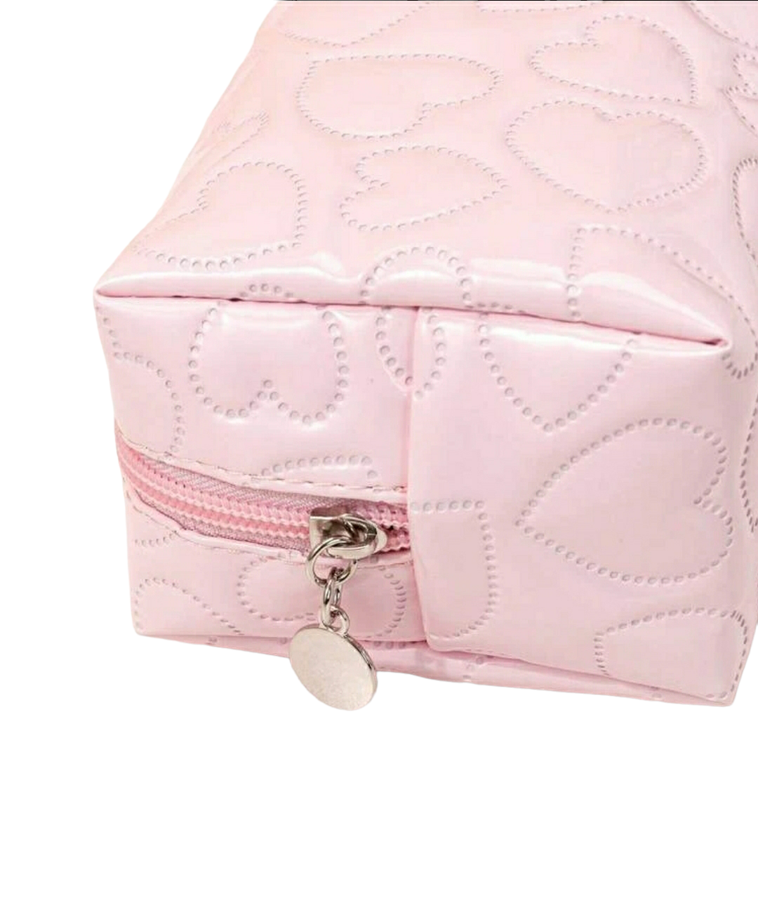 Pink Heart Quilted Makeup Bag