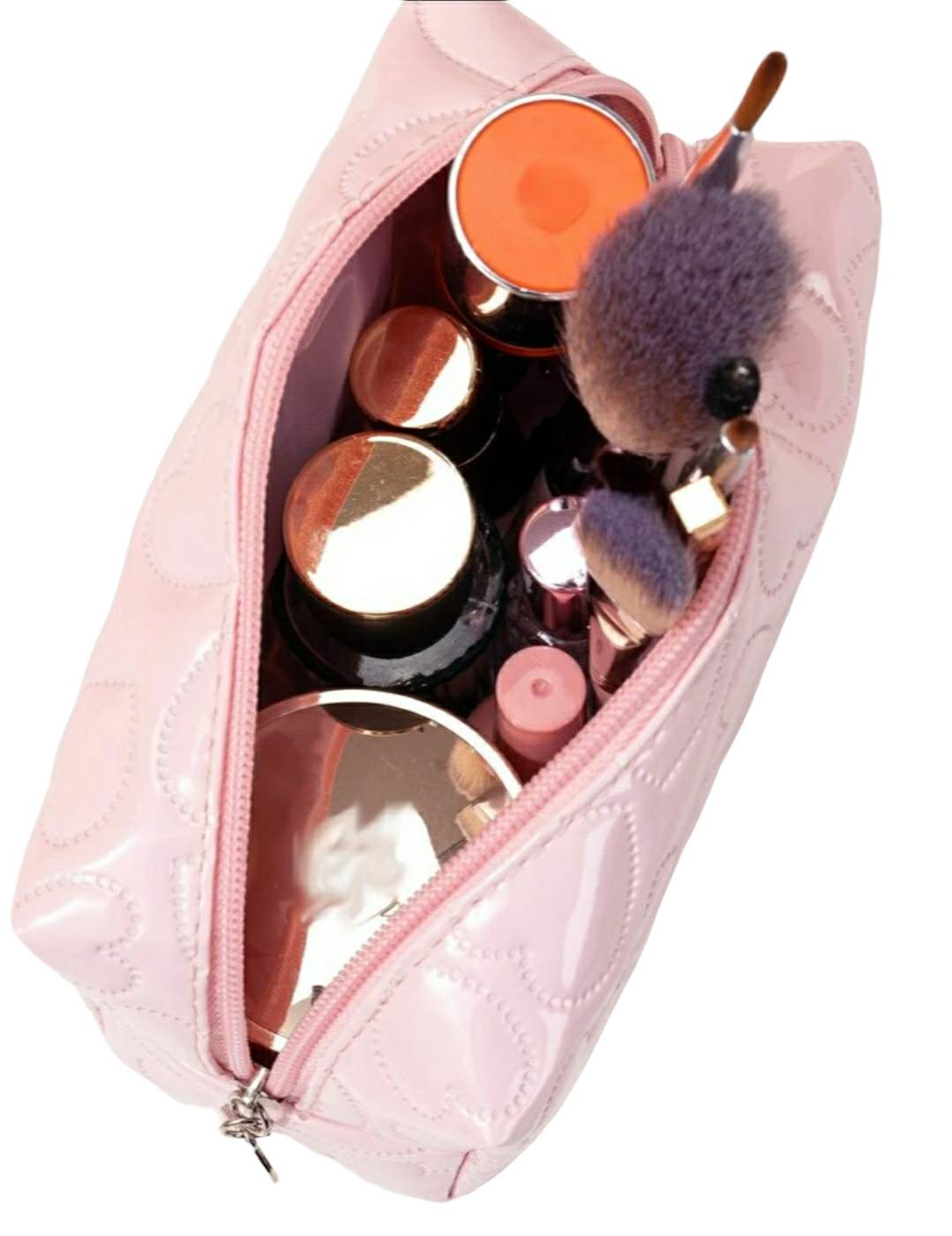 Pink Heart Quilted Makeup Bag