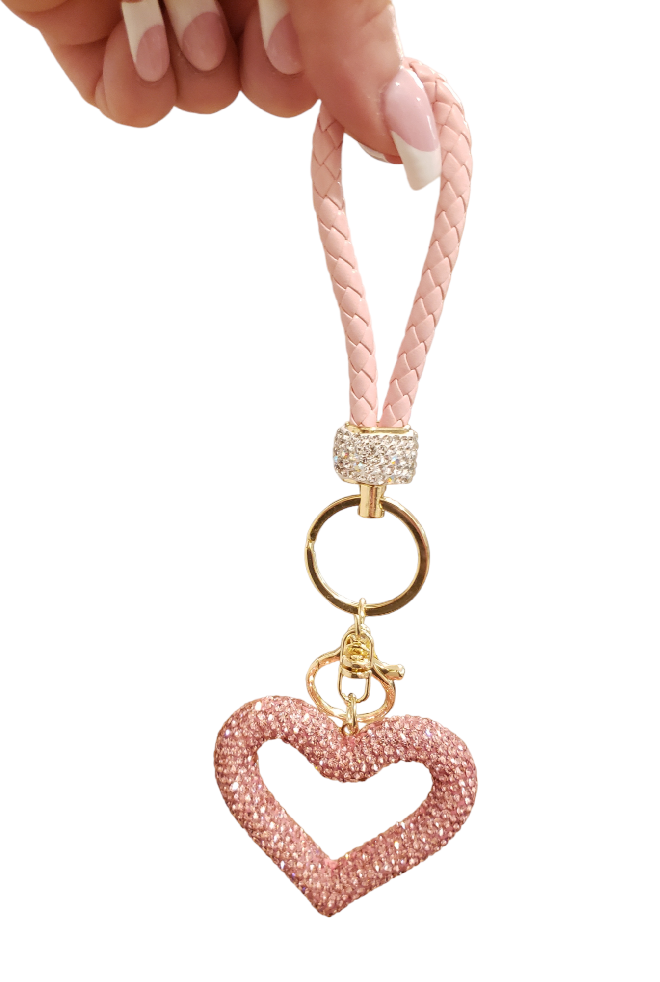 Diamond Hollow Pink Heart Keychain