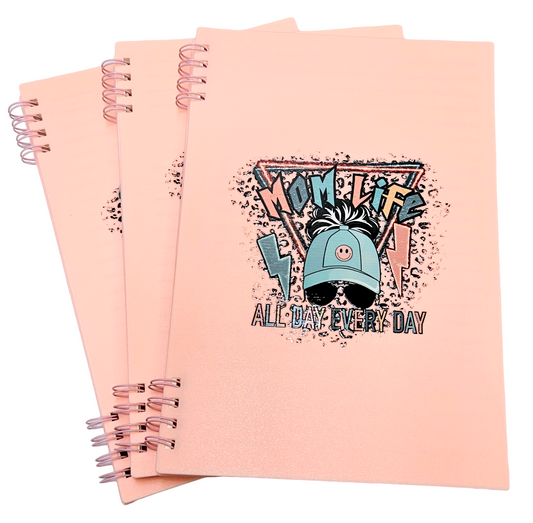MOM LIFE ALL DAY EVERY DAY Pink Spiral Notebook
