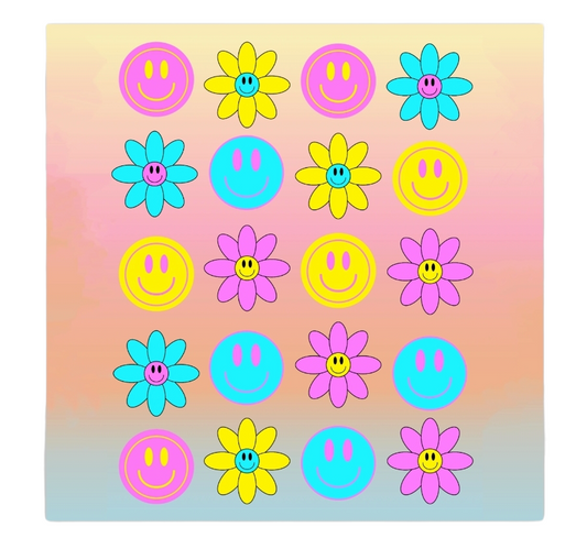 Happy Face and Flowers 3x3 Square Sticker