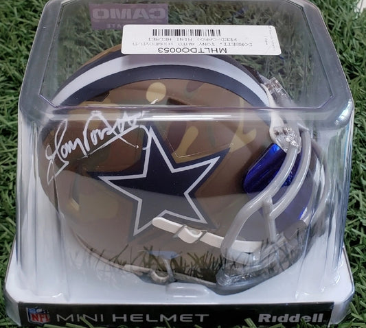 TONY DORSETT(VISOR)Autographed Dallas Cowboys Speed Mini Camo Helmet FANATICS